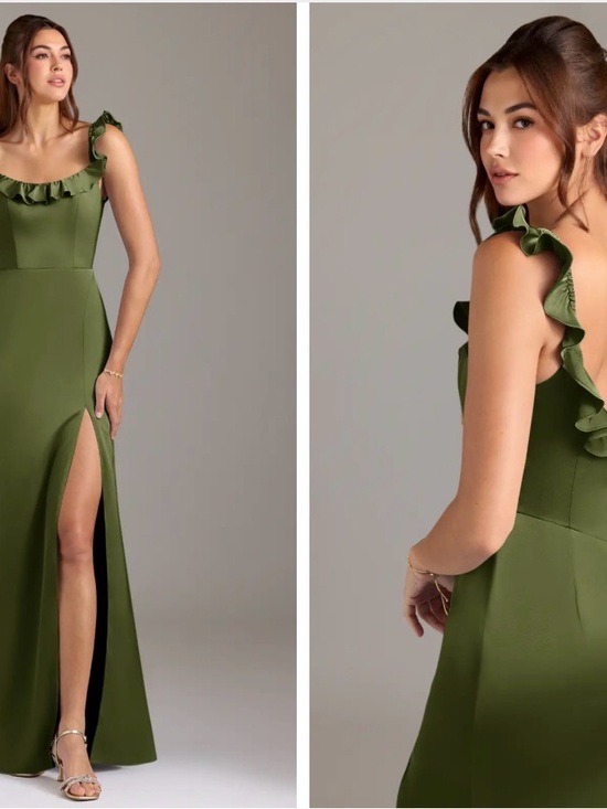 Azazie Dresses & Skirts - Azazie Olive Green Ruffle-Strap Maxi Dress